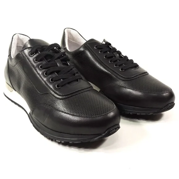LUIGI TRAINI 🇮🇹 MEN'S BLACK LEATHER COMFORT SNEAKERS